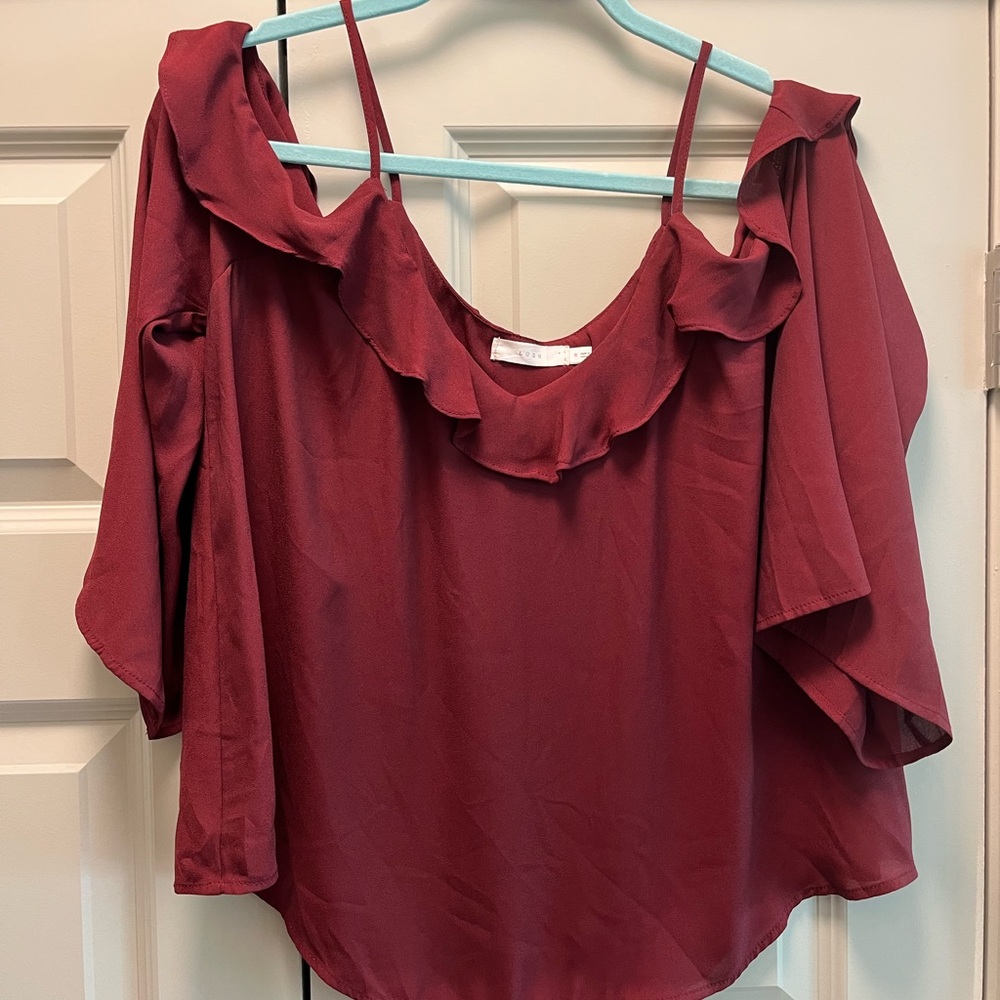 Women's Burgundy Ruffle Top - Picture 2 of 6